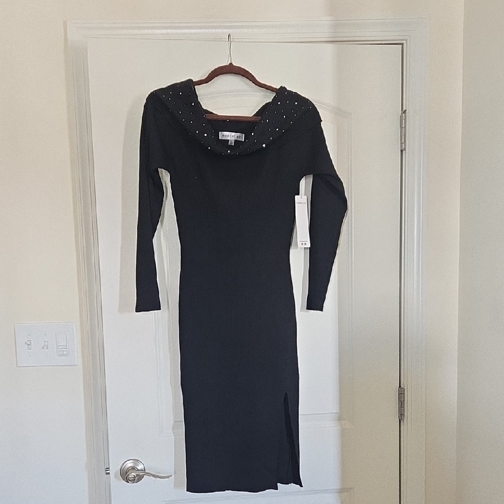Madden Girl Black Long Sleeve Dress with Studded Collar